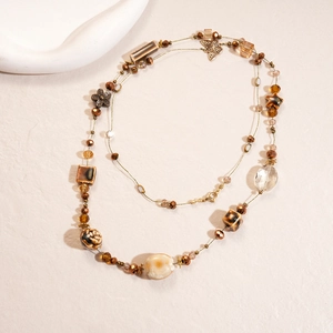 Vintage beaded choker necklace with brown crystal beads and butterfly metal charms