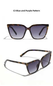 Macro detail of blue purple tortoiseshell frame with gradient lenses and gold hinge