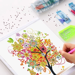 Complete DIY diamond painting kit with floral canvas, colorful beads and tools