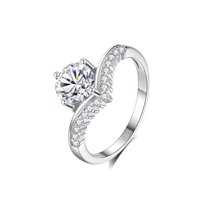 925 silver moissanite ring with princess crown design and round cut sparkling diamond