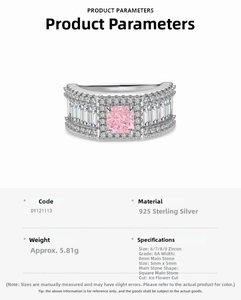 Detailed specs of S925 sterling silver ring with 5mm pink ice-cut zircon stone