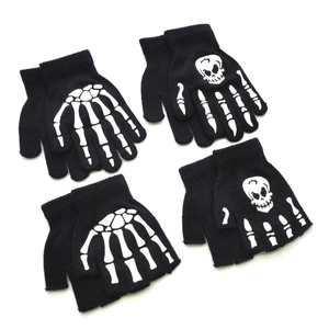 Luminous skeleton bone print fingerless knit cycling gloves for teenagers and Halloween