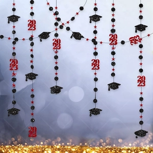 Detail of 2023 graduation party banner with glitter bachelor hats and stars