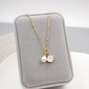 Freshwater Pearl Shell Pendant Necklace Minimalist Titanium Steel Copper Chain For Women Ocean Series Jewelry
