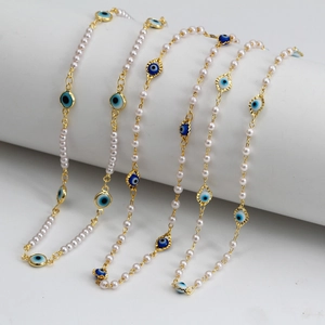 Evil Eye Necklace Copper Gold Plated With Imitation Artificial Pearl And Butterfly Charms Adjustable Chain Bohemian For Women