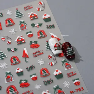 Detail of 3D embossed Christmas nail stickers M-783 with tree and snowflake patterns