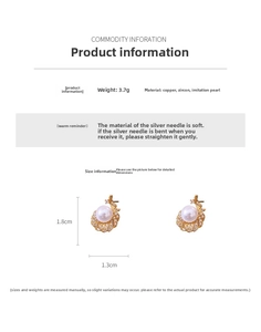 Detail view of pearl and zircon feather earrings with 1.8cm size and 3.7g weight info