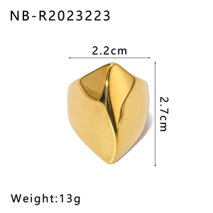 Irregular hollow heart 18K gold plated stainless steel ring with 2.2x2.7cm dimensions