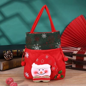 Detailed view of a Christmas gift bag with a 3D snowman doll and snowflake embroidery