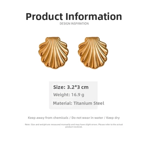 Macro view of gold shell earrings in titanium steel with detailed radial texture