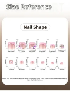 Size reference chart for French light pink press-on toenails with dimensions in mm