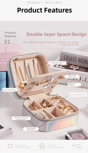 Macro view of portable jewelry box with laser finish, mirror, and multi-layer storage