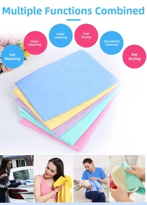 Close-up of thick absorbent microfiber pet towels showing multiple colors and functional use