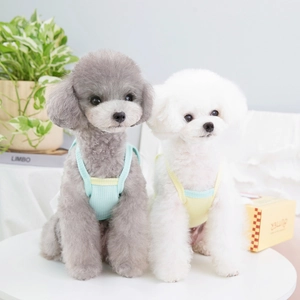 Summer pet vests for small dogs in mint green and lemon yellow waffle knit fabric