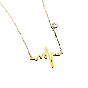 Gold titanium steel necklace featuring a minimalist heartbeat EKG pendant with heart charm