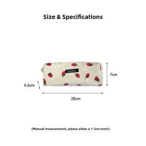 Detail showing vintage floral corduroy pouch dimensions 20cm x 7cm x 4.5cm for stationery
