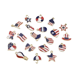 USA Independence Day themed enamel alloy charms set with red, white, and blue flag patterns