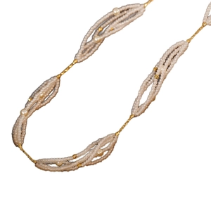 French vintage pearl necklace with crystal beaded multi-layer strands and gold finish
