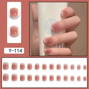 Pink and white French gradient press-on nails in short round shape, 24-piece full set