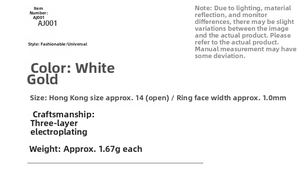 Size specifications for the polished spinner ring set with 1mm width and weight info