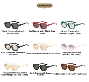 Detailed color selection guide for oval sunglasses showing nine different frame and lens shades