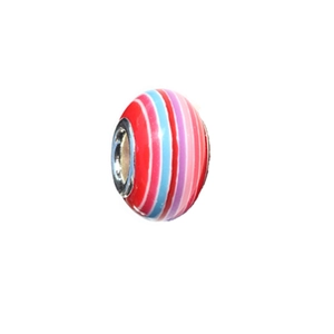 Striped resin beads for DIY bracelets featuring colorful red pink and blue patterns