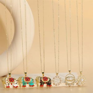 Pendant Necklace Copper Zircon Elephant Heart Eye Faux Artificial Pearl Enamel Jewelry For Women Trendy Elegant