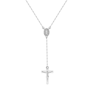 S925 sterling silver rosary necklace with zircon cross pendant on white background