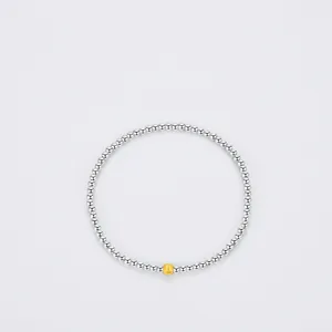 Minimalist 925 Sterling Silver Beaded Bracelet With Frosted Gold Bead Contrast Design Adjustable Hand Jewelry For Women