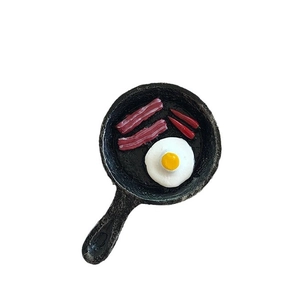 3D realistic English breakfast frying pan fridge magnet with eggs and bacon