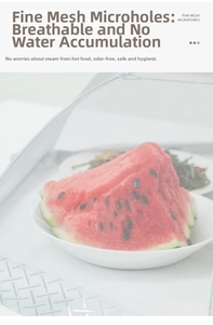 Fine mesh white food cover protecting a plate of watermelon from dust and flies