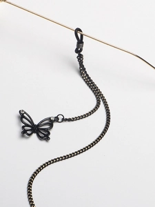 Chaîne De Lunettes En Métal Noir Avec Pendentif Papillon Strass Cordon De Lunettes De Soleil Antidérapant