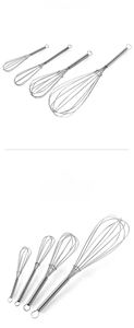 Macro detail of high-quality stainless steel coils on four manual spring egg whisks