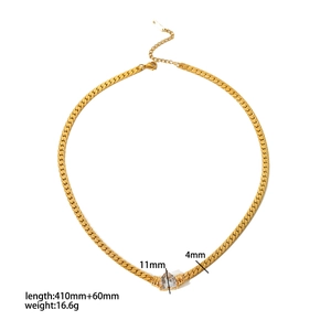 Detailed view of heart zircon pendant on 18k gold plated flat snake chain with dimensions