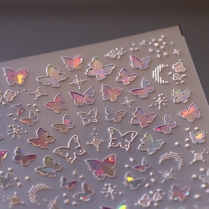 Relief Nail Art Stickers Holographic Laser Butterfly Star Moon Self Adhesive Ultra Thin Japanese Decals TK-025