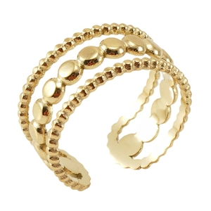 Three-layer gold titanium steel open ring with beaded texture and flat disc design