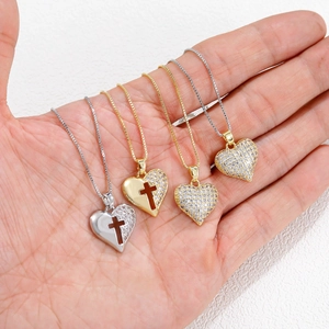 Elegante Collana con Ciondolo a Cuore in Rame e Zirconia per Donna Oro Argento Strass Croce Design Gioielli con Catena Veneziana