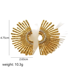 Golden ray geometric earrings with rhinestones measuring 4.75cm tall and 2.63cm wide