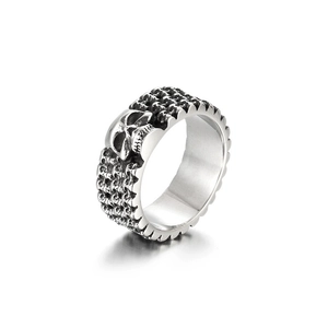Gothic skull ring for men in vintage stainless steel with detailed relief carvings