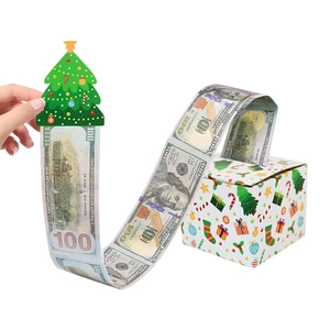 Christmas money gift box set with cardboard box and tree pull tab for holiday surprises