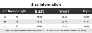 Detailed size chart for backless slim fit bodycon dress with bust and waist measurements