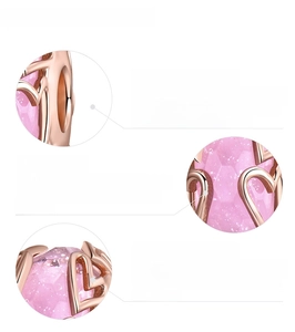 Detailed diagram of pink glass bead with 925 sterling silver heart patterns