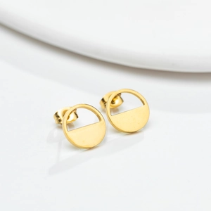 Minimalist 18k gold plated stainless steel geometric semi-circle stud earrings for women