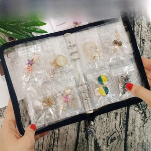 80-pocket portable jewelry organizer book with transparent PVC anti-oxidation bags