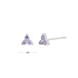 Detailed view of 4mm purple zircon cluster stud earrings in S925 sterling silver