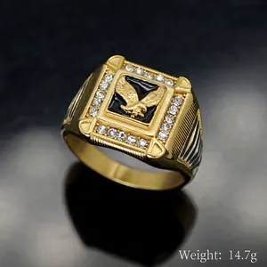 Men's hip hop 316L stainless steel ring with eagle relief and rhinestone accents