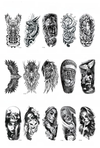 Waterproof temporary tattoo set with lion, dragon and skull designs in 208x95mm size