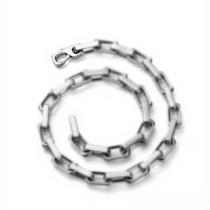 Polished silver stainless steel square Cuban link chain bracelet with geometric design