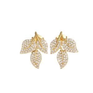 Exquisite gold leaf stud earrings for women with shimmering pavé diamond accents