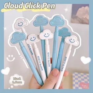 Retractable Gel Pen Plastic Cute Cloud Smiling Face 0.5 Black Ink Quick Dry Stationery For School Office Students